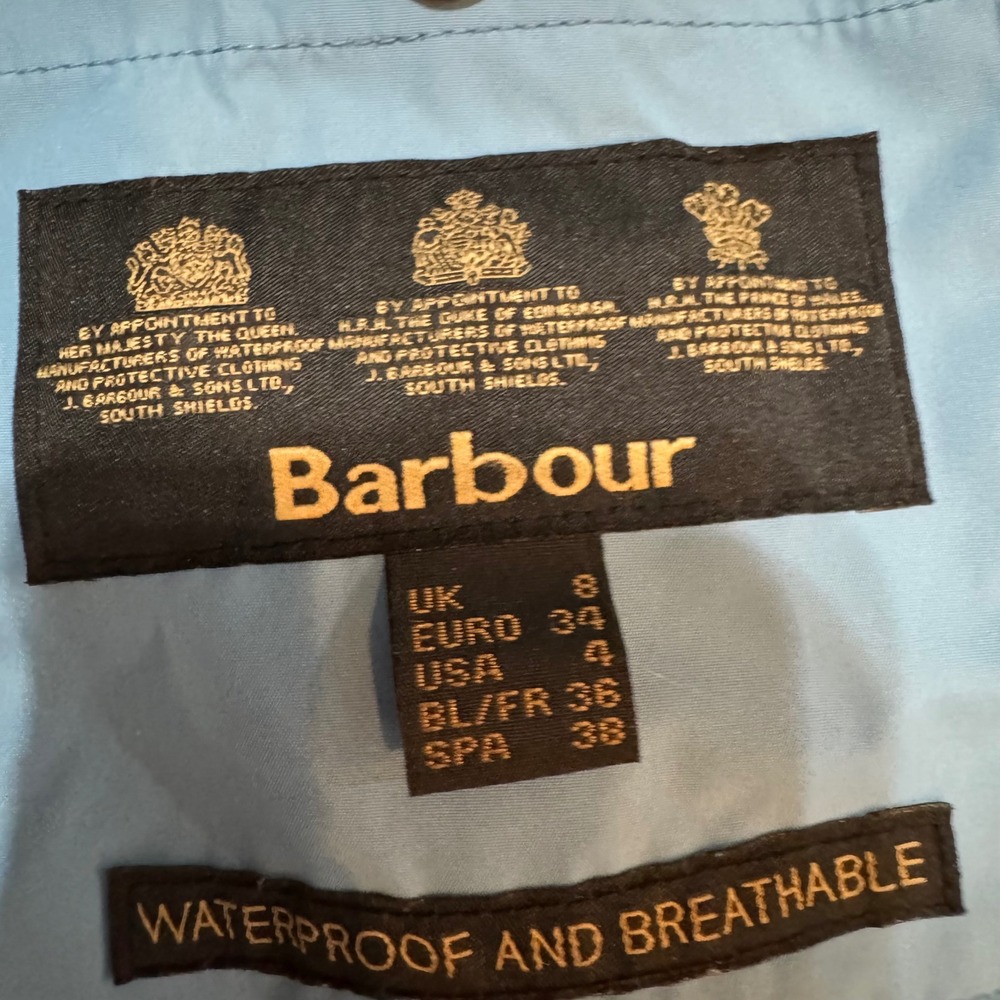 BARBOUR Waterproof Breathable Hooded Raincoat Light Blue Women's 4 $398 - Picture 5 of 12